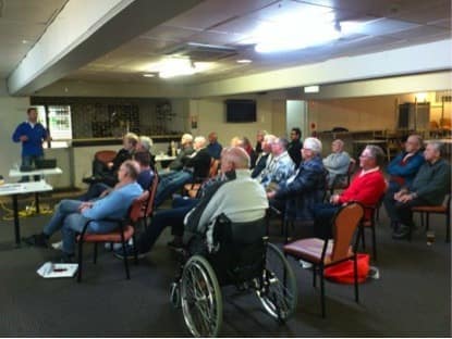 A presenter at a Lakeside fly fishing club meeting